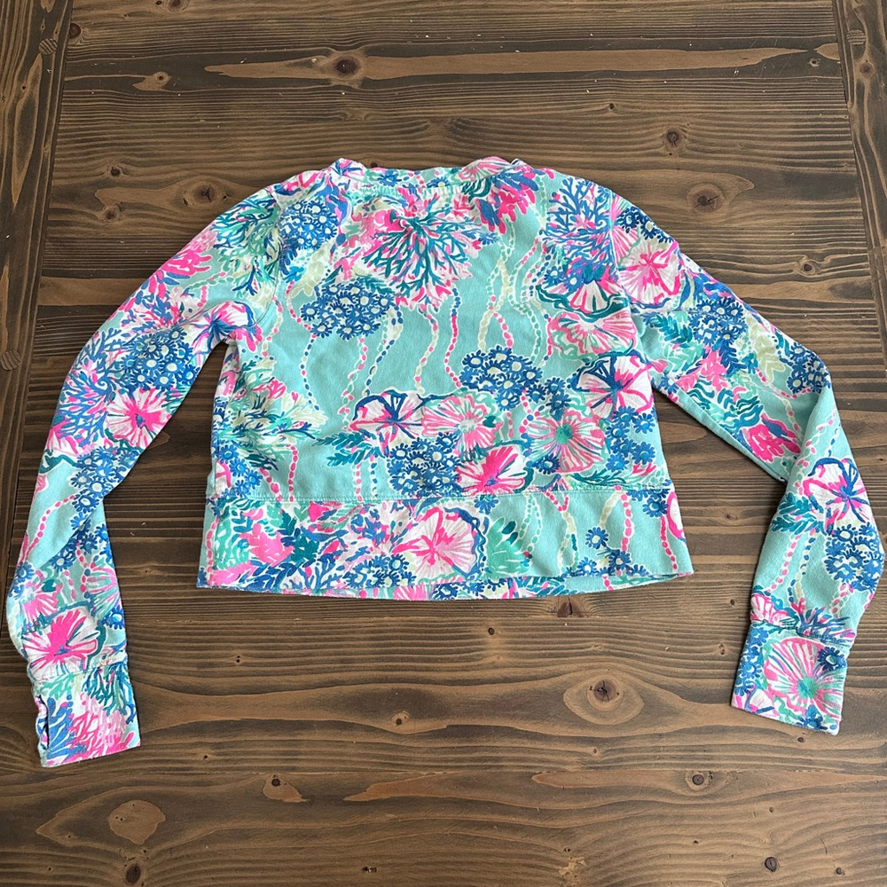 Lilly Pulitzer Alex Pullover Womens XXS Blue Pink Floral Cropped Sweatshirt - Picture 4 of 9
